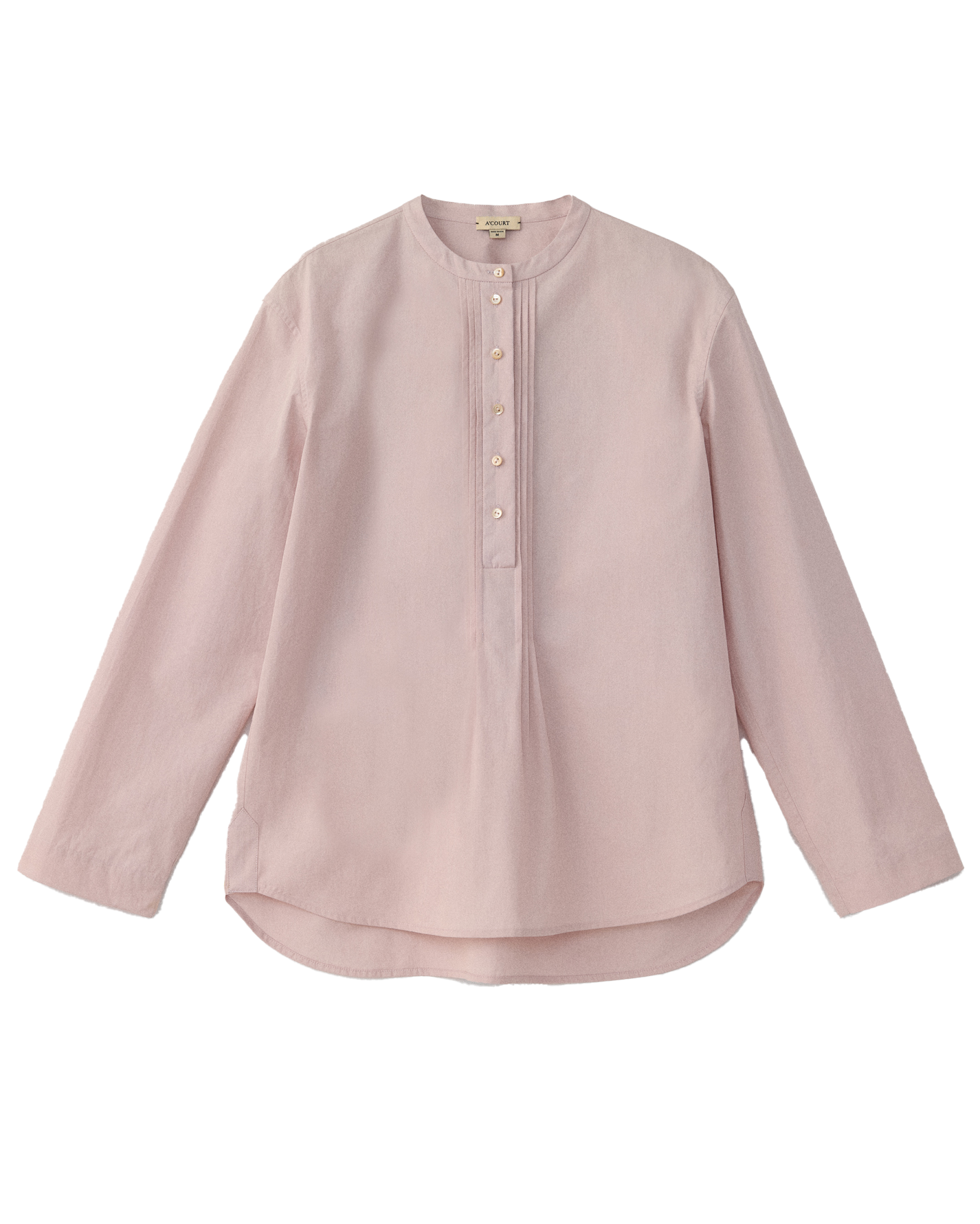 Pink blouse with a button-up front on a white background