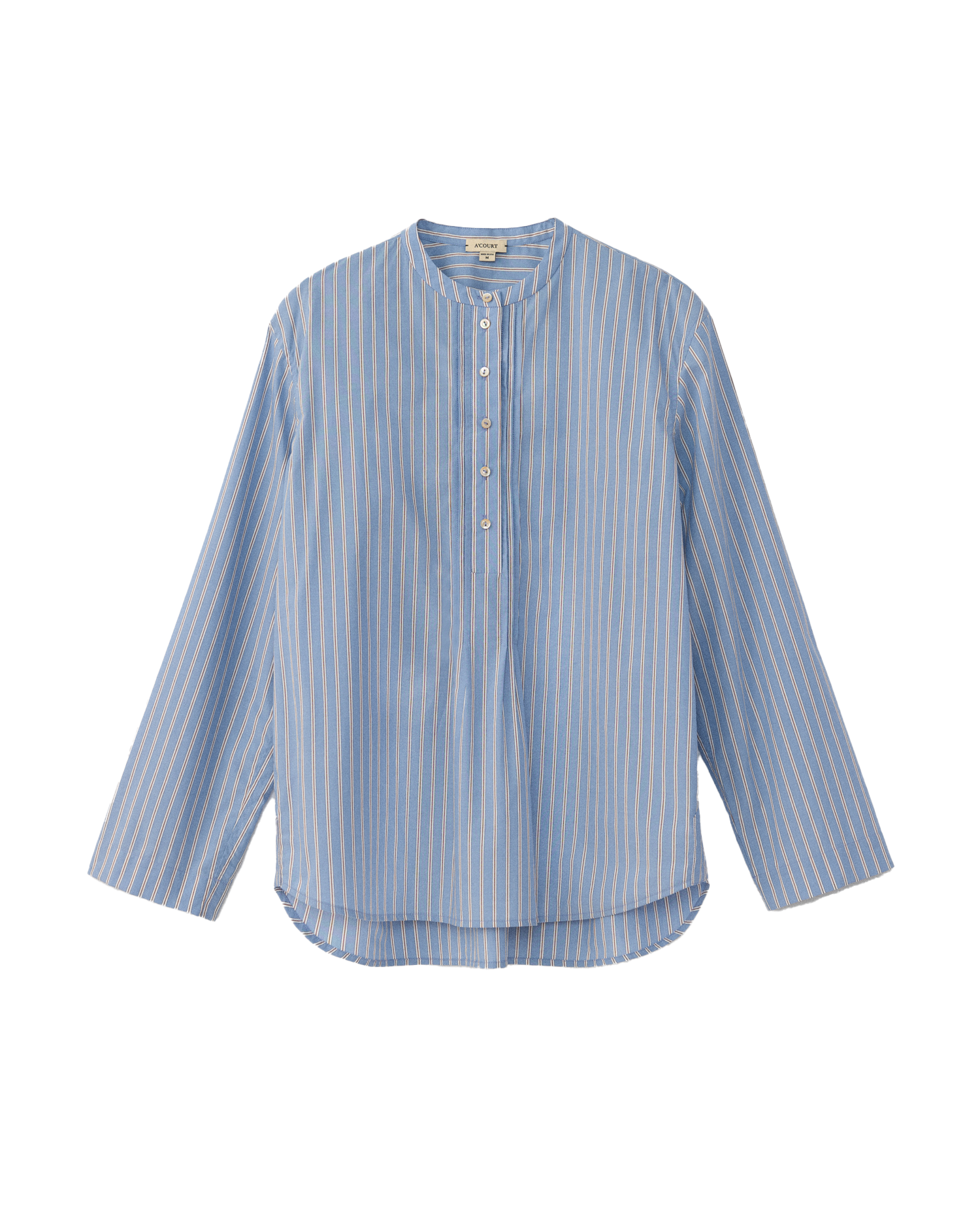 Blue and white striped shirt on a white background