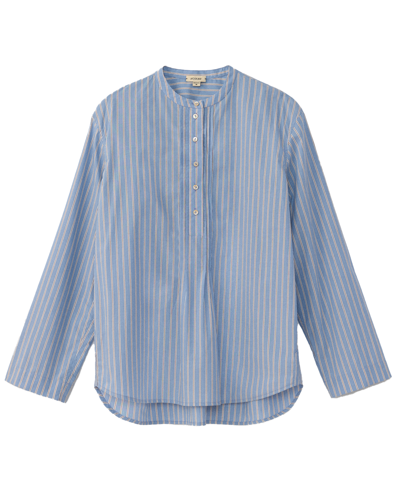 Blue and white striped shirt on a white background