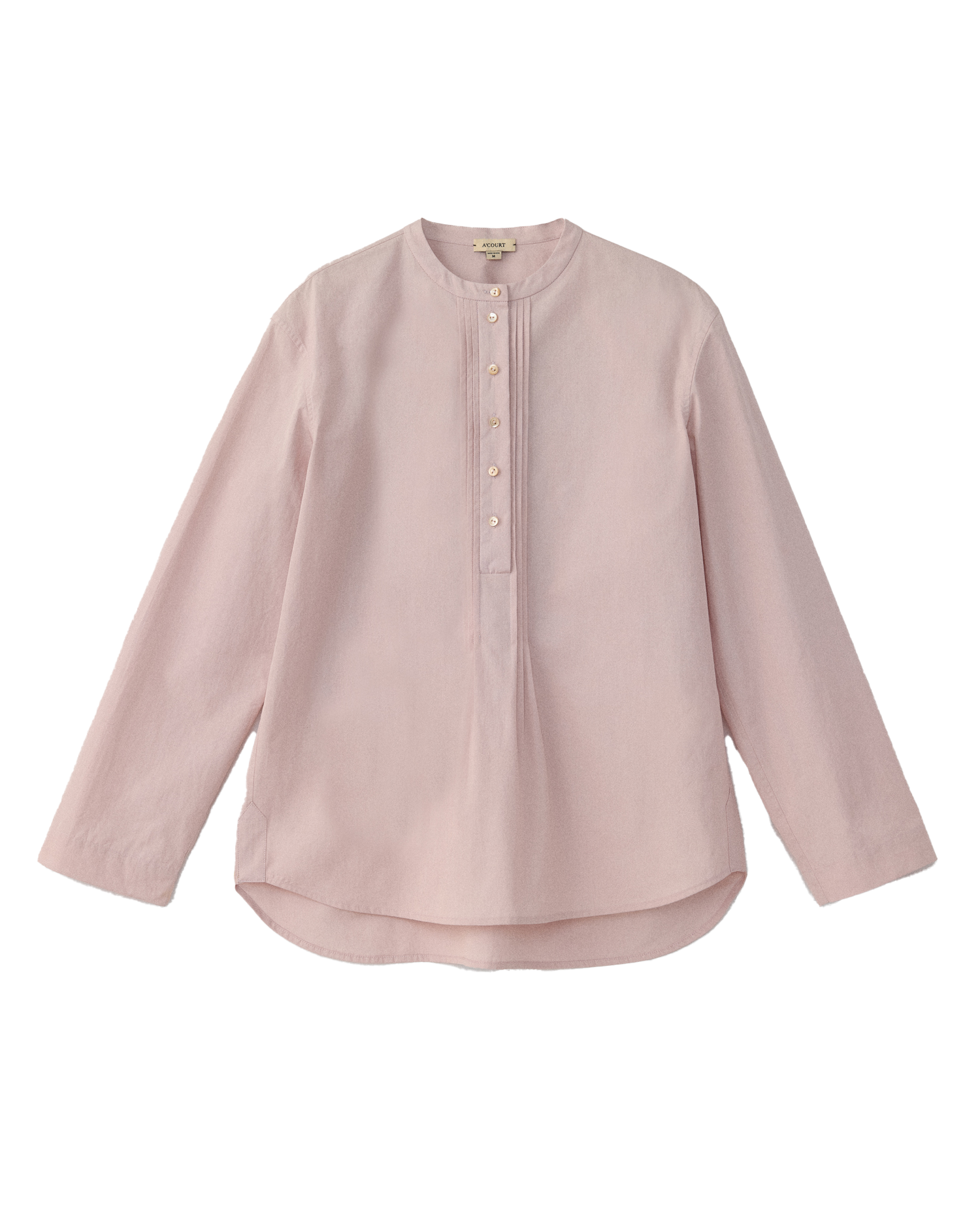 Pink blouse with a button-up front on a white background
